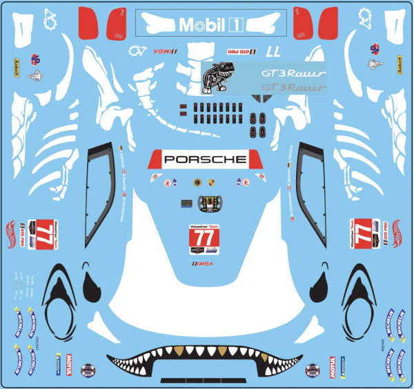 Decal Porsche 911 991 GT3 R #911 A O Racing Rexy Skeleton (RAWR) #77 Petit Le Mans 2025 - FFSFD1019v99 - Scale 1:32